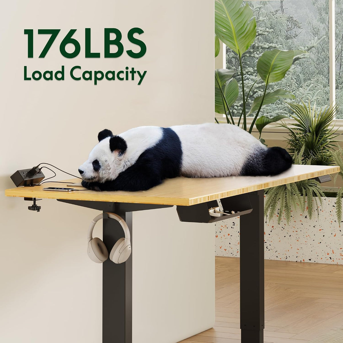 FLEXISPOT EN2 Bamboo Standing Desk with Clamp Power Strip, 48 x 24'' Electric Stand Up Height Adjustable Desk with Cable Management (Black Frame + 48' Bamboo Top, 2 Packages)