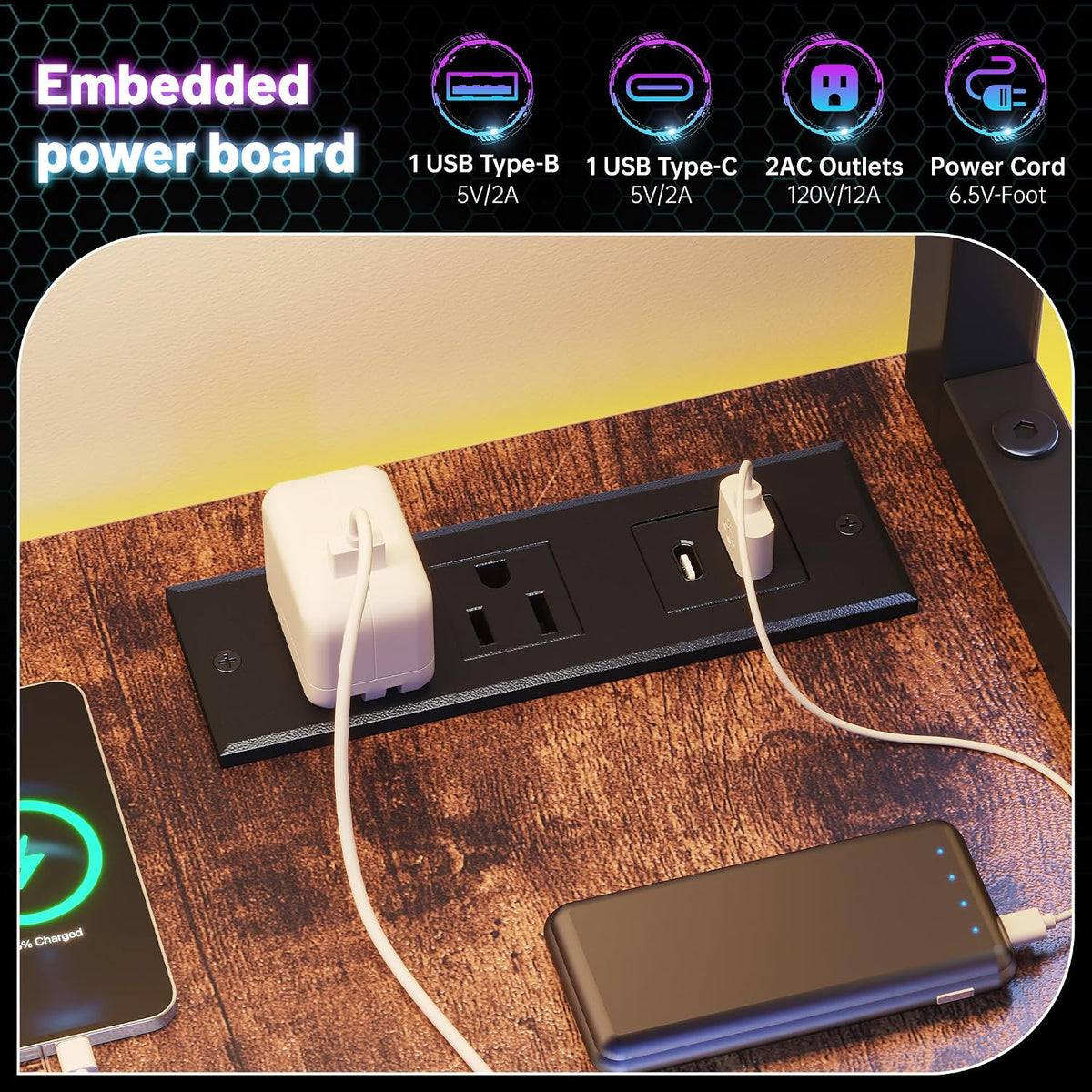 DurayLoly Computer Desk with LED Lights & Outlets,55' L Shaped Gaming Desk with Shelves & Storage Hutch,Reversible Corner Gaming Table with Printer Space & Monitor Stand for Home Office,Rustic Brown
