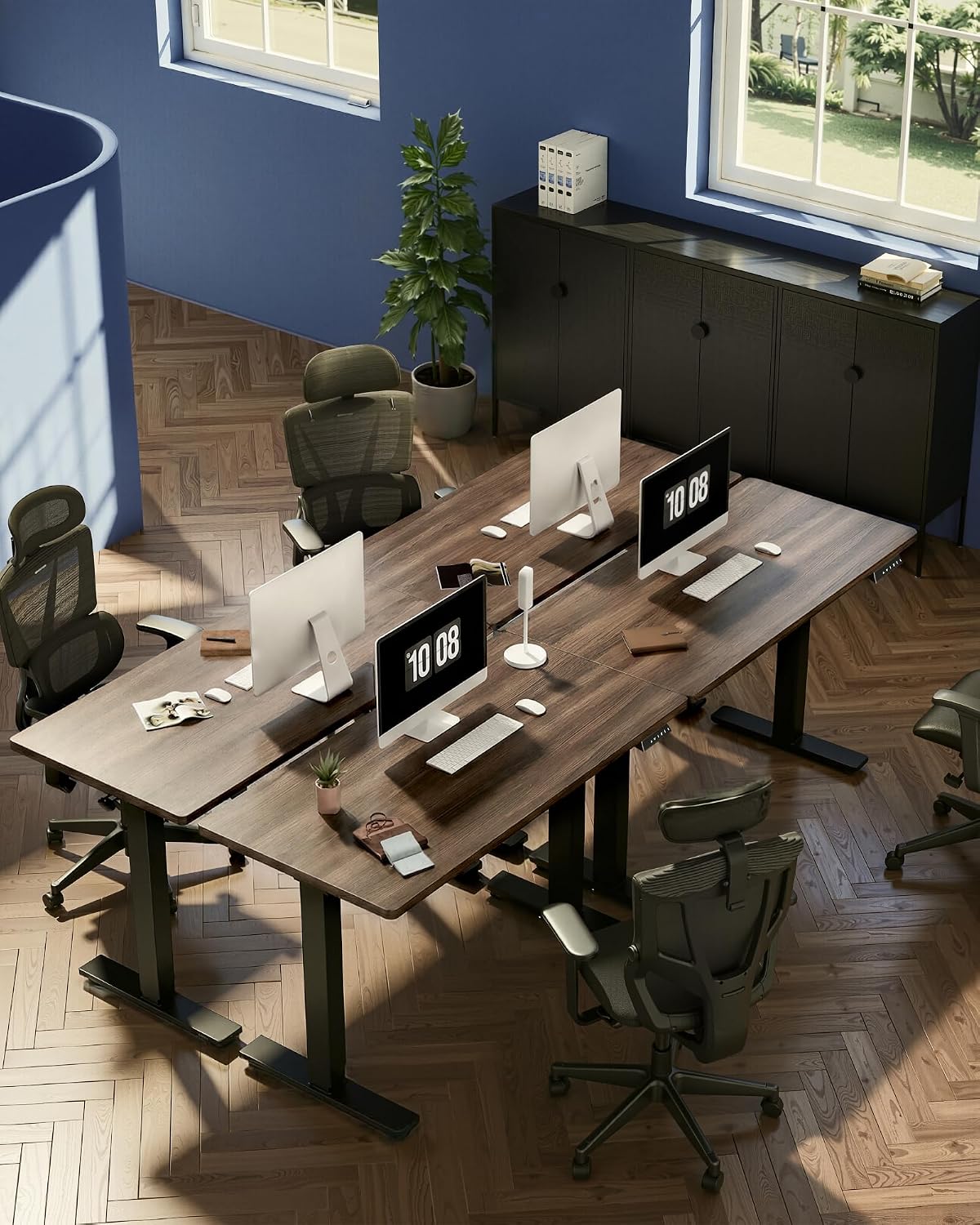 FLEXISPOT EN1 One-Piece Standing Desk, Electric Adjustable with 4 Memory Presets, 176 LBS Capacity, Stable & Quiet, Seamless Desktop for Home Office & Dual Monitors, 48'x24' Black Walnut