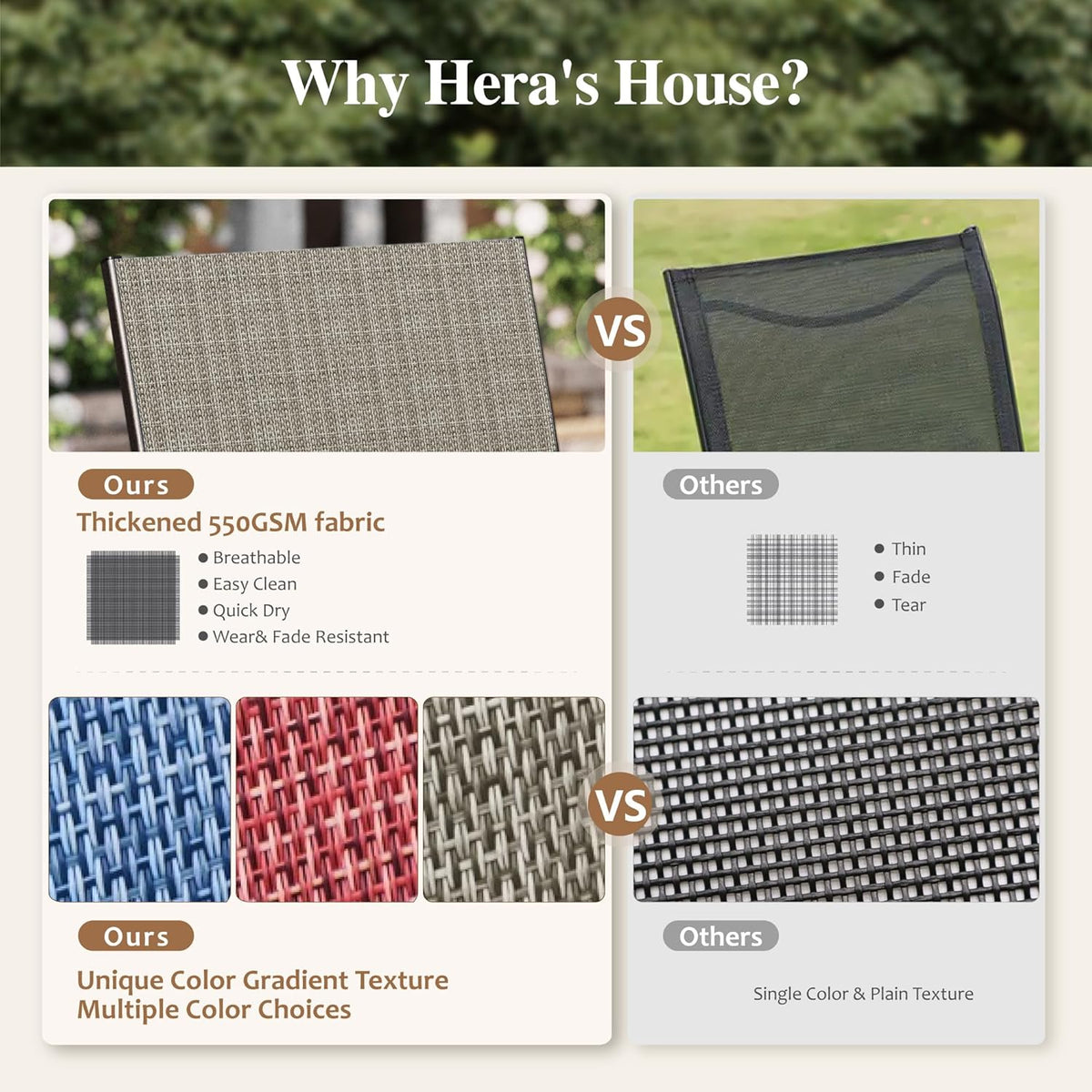 HERA'S HOUSE Round Patio Table and Chairs, 7 Pieces Outdoor Dining Set, All Weather Metal Patio Table Sets with Umbrella Hole, Brown