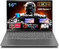16' IPS 2.5K Gaming Laptop Computer, 8-Core AMD Ryzen 7 6800H Up to 4.7GHz, 16GB DDR5 512GB SSD, AMD Radeon 680M, Fingerprint, Backlit Keyboard, WiFi 6, Type-C, w/Lifetime MS Office, Windows 11 Pro
