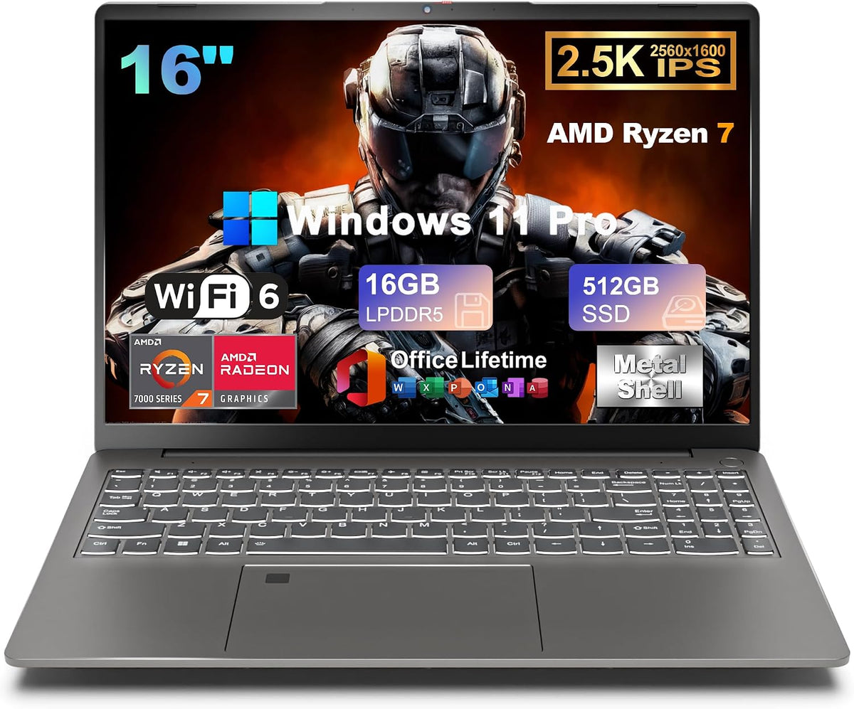 16' IPS 2.5K Gaming Laptop Computer, 8-Core AMD Ryzen 7 6800H Up to 4.7GHz, 16GB DDR5 512GB SSD, AMD Radeon 680M, Fingerprint, Backlit Keyboard, WiFi 6, Type-C, w/Lifetime MS Office, Windows 11 Pro