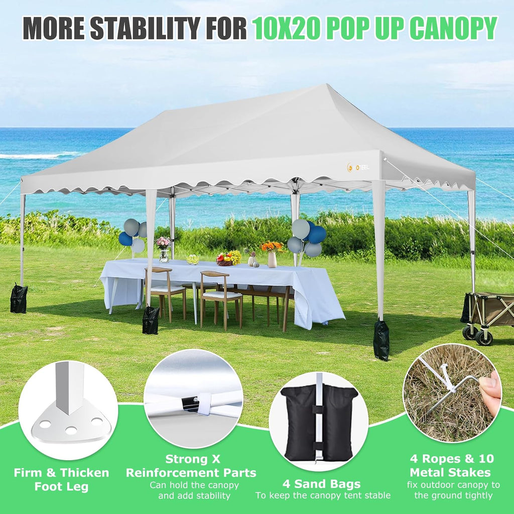 HOTEEL Folding Gazebo 3 x 6 Gazebo Waterproof Stable Party Tent Foldable Folding Tent with 6 Side Walls & Roll Bag & 4 Sand Bags, Easy Assembly for Weddings, Commerce, Parties, UV50+ Protection, White