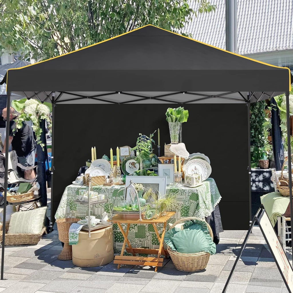 10x10 Pop Up Canopy Tent with 4 Sidewalls and Mesh Windows 2.0, Waterproof Commercial Instant Gazebo Tent Outdoor Canopy Tents for Party/Exhibition/Picnic with Carry Bag,4 Stakes & Ropes (Black)