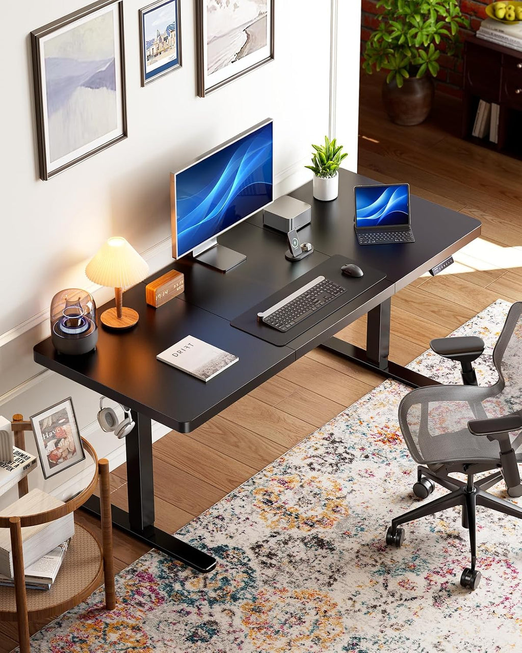 HUANUO 60 x 30 inch Large Standing Desk, Powerful Brushless Motor Large Height Adjustable Table, 4 Memory Preset Stand Up Work Station Sit Stand Desk, Home Office with Thick T-Shaped Frame