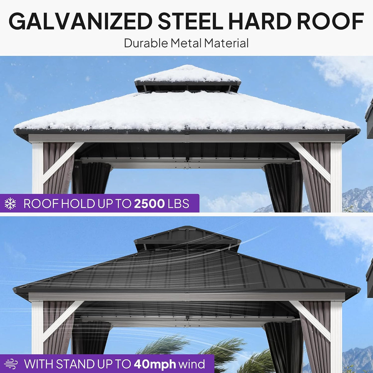 PURPLE LEAF 10' X 10' Hardtop Gazebo Metal Double Roof White Aluminum Frame Outdoor Heavy Duty Gazebo with Curtain and Netting for Patio Garden and Backyard, Grey