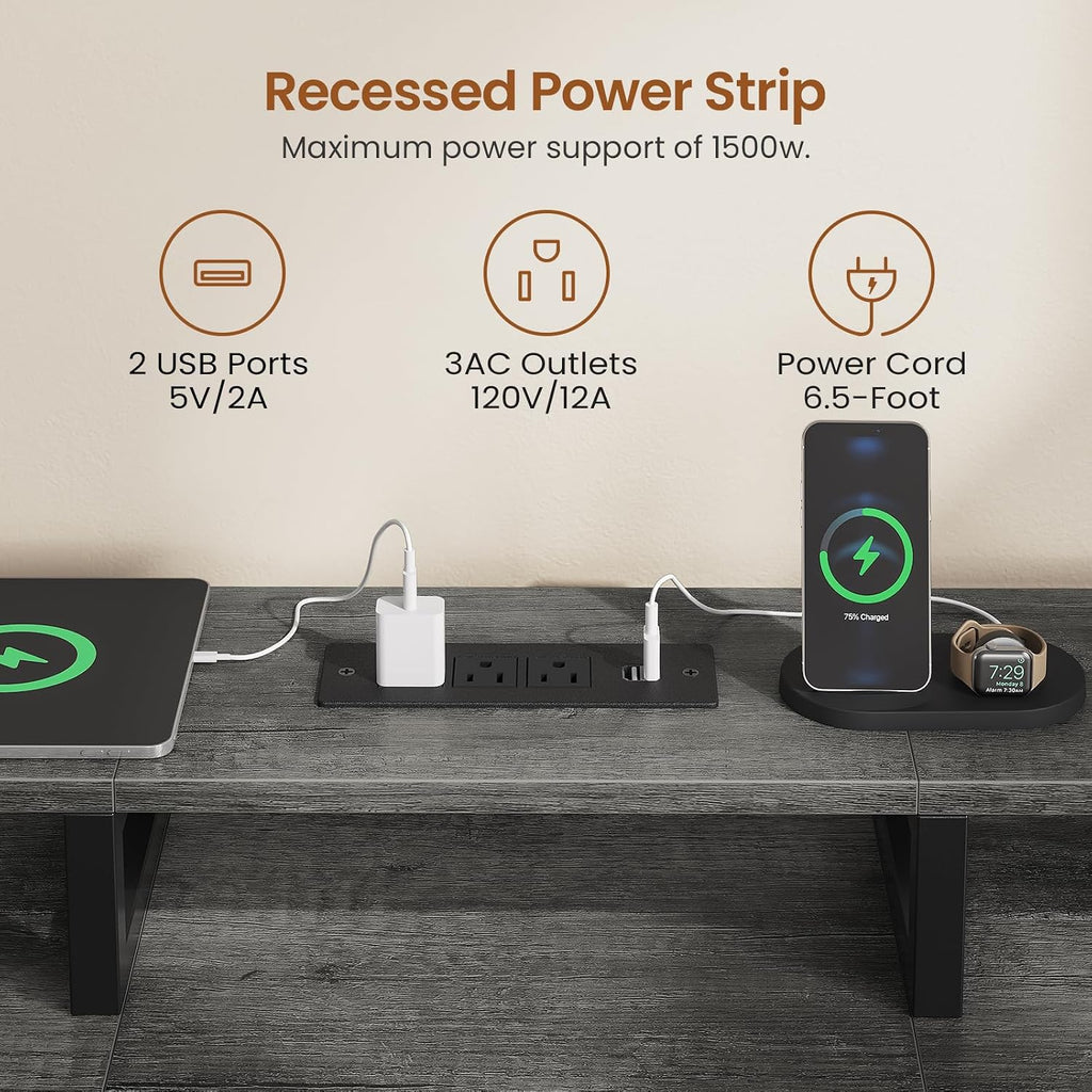 SEDETA 94.5' 2 Person Gaming Desk, Long Office Computer Desk with 8 Drawers & LED Lights, Two Person Desk with Storage, Power Strip & Monitor Stand for Home Office, Grey