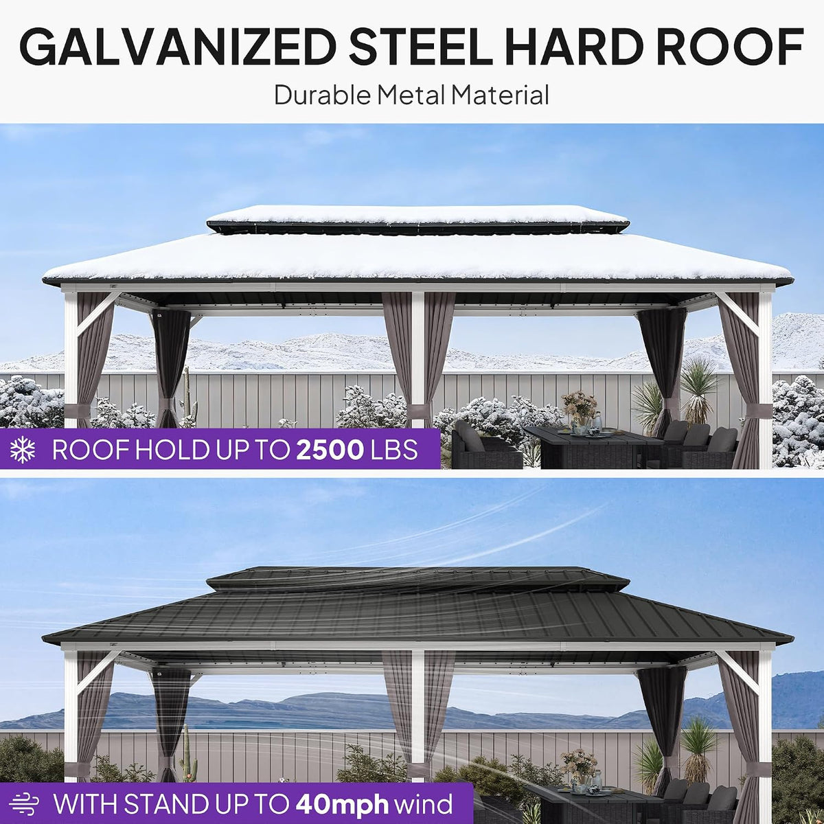PURPLE LEAF 10' X 20' Hardtop Gazebo Metal Double Roof White Aluminum Frame Outdoor Heavy Duty Gazebo with Curtain and Netting for Patio Garden and Backyard, Grey