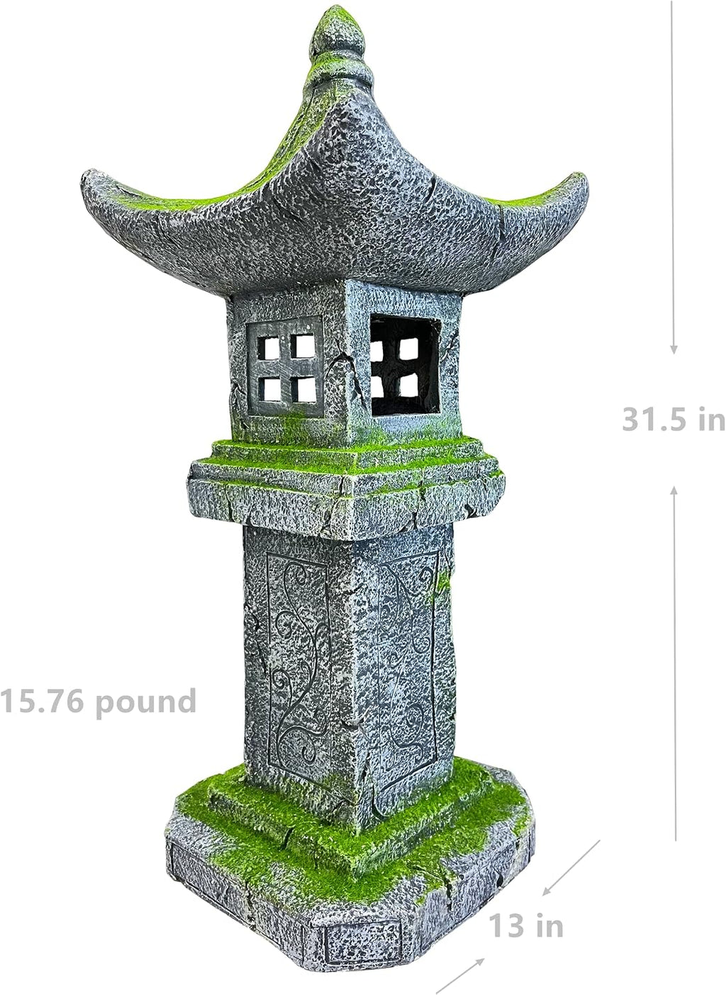 Japanese Pagoda Statue Solar-Powered LED Light Moss-Covered Retro Miniature Tower Lantern Garden Decoration Figurines Solar Lamp Outdoor Asian Decoration Zen Courtyard Landscape 31.5''High