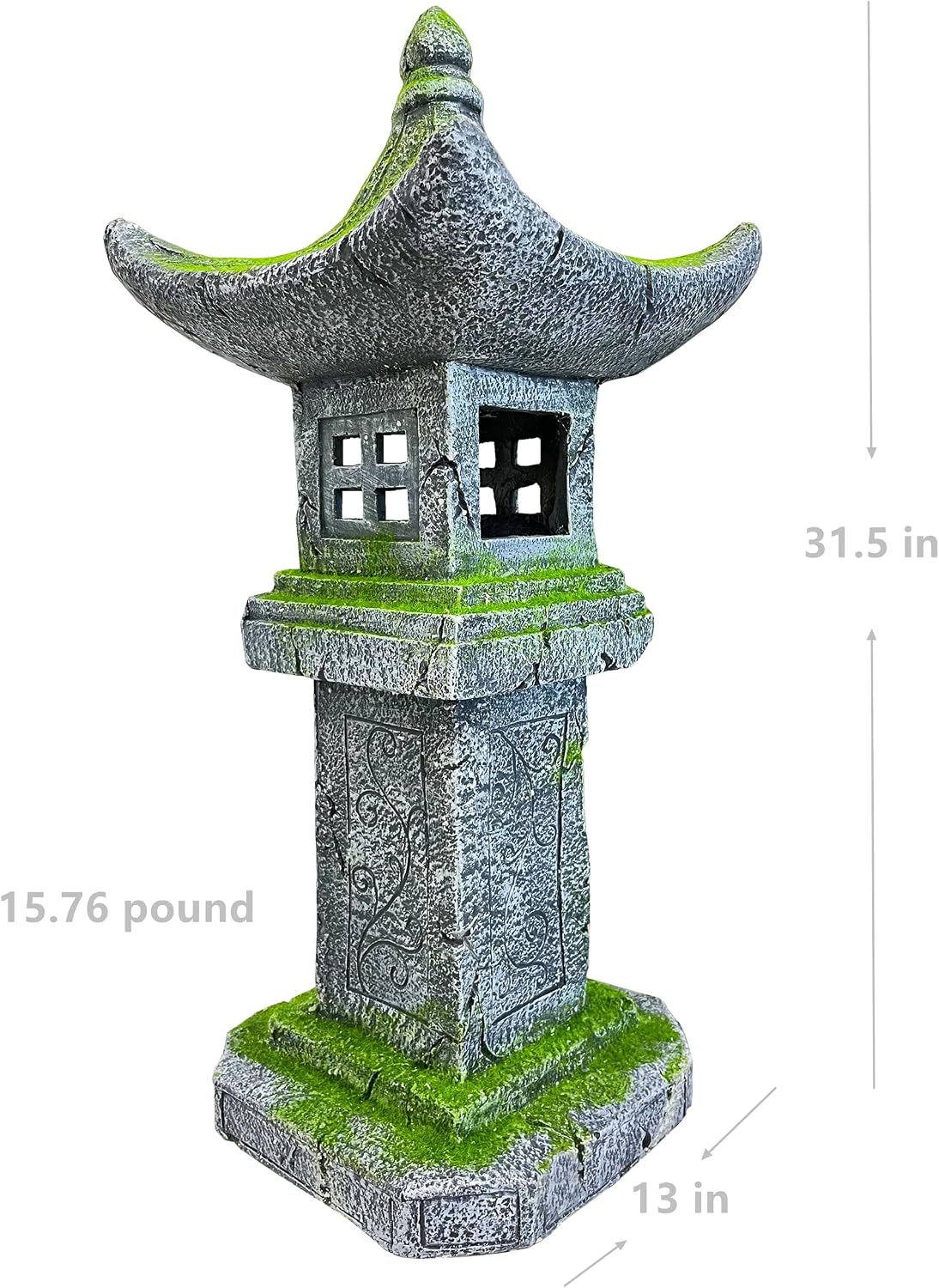Japanese Pagoda Statue Solar-Powered LED Light Moss-Covered Retro Miniature Tower Lantern Garden Decoration Figurines Solar Lamp Outdoor Asian Decoration Zen Courtyard Landscape 31.5''High