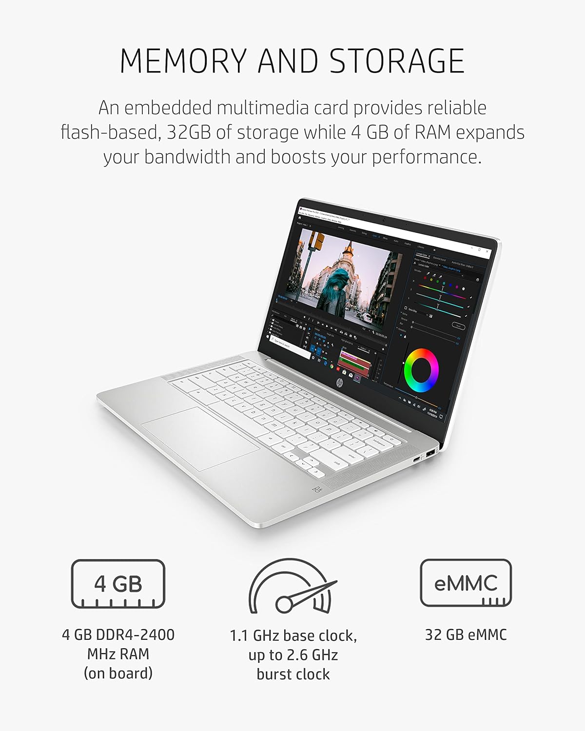 HP Chromebook 14 Laptop, Intel Celeron N4000 Processor, 4 GB RAM, 32 GB eMMC, 14' HD Display, Chrome, Lightweight Computer with Webcam and Dual Mics, Home, School, Music, Movies (14a-na0021nr, 2021)