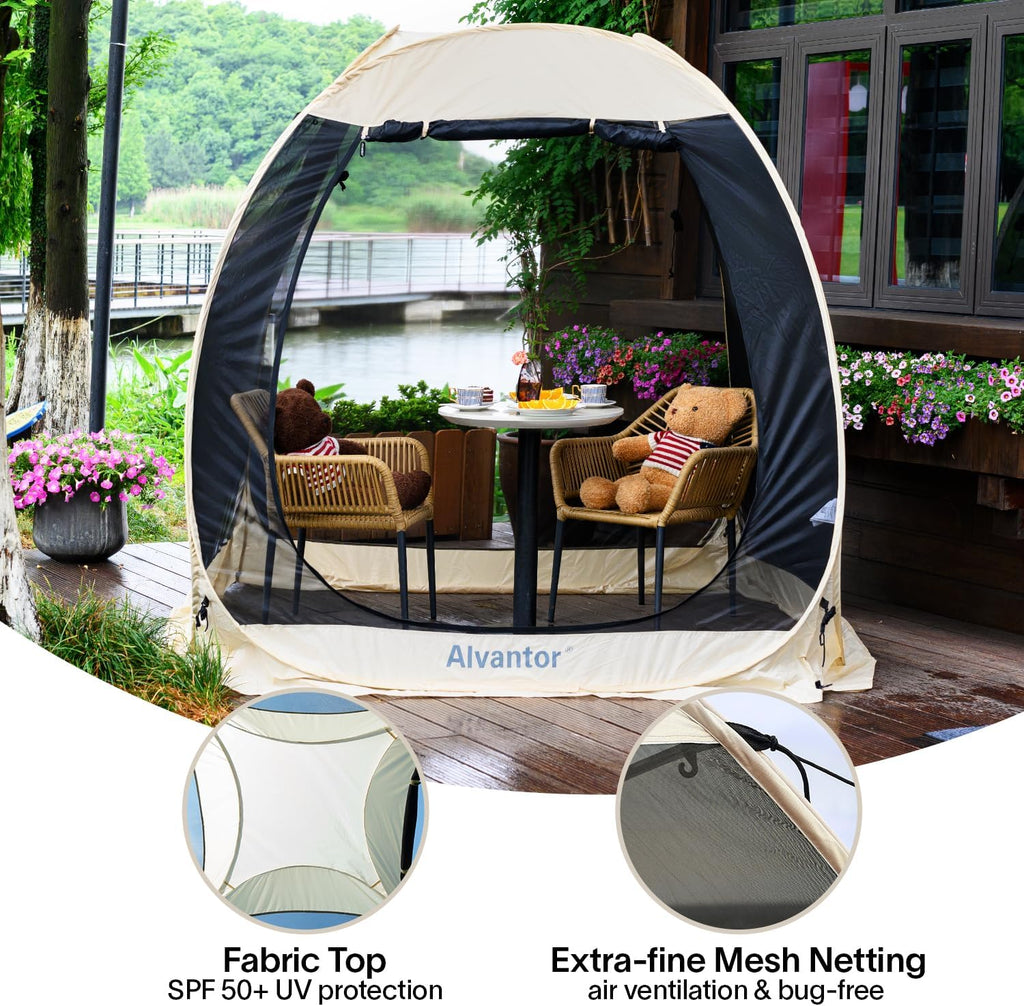 Alvantor® Screen House Gazebo, Pop Up Igloo Screened Canopy Tent with Mosquito Netting Sides,Instant UV Resistant Sun Shelter for Garden,Patio,Backyard,Beige 6 x6 FT