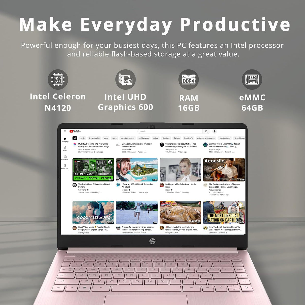 HP Stream 14' HD BrightView Laptop, Intel Celeron N4120 Processor, 16GB RAM, 64GB SSD, Intel UHD Graphics, 720p Webcam, WiFi, HDMI, Win 11 S, Pink (Renewed)