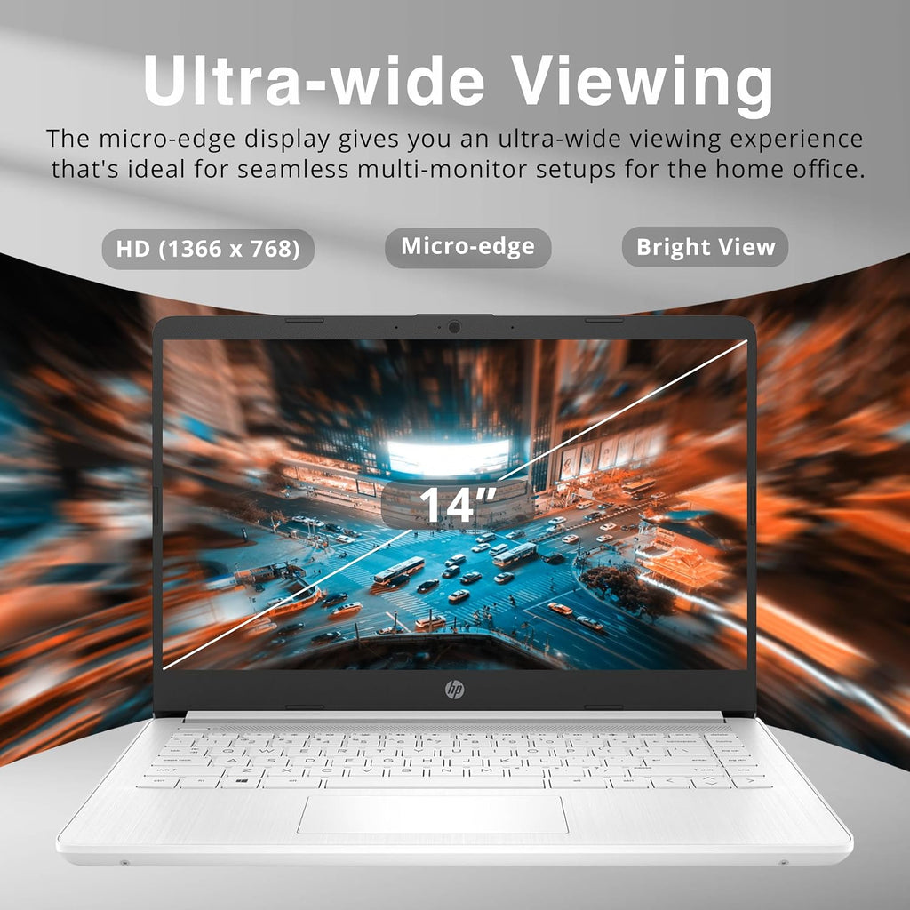 HP Stream 14' HD BrightView Laptop, Intel Celeron N4120 Processor, 16GB RAM, 64GB SSD, Intel UHD Graphics, 720p Webcam, WiFi, HDMI, Win 11 S, White (Renewed)