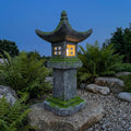 Japanese Pagoda Statue Solar-Powered LED Light Moss-Covered Retro Miniature Tower Lantern Garden Decoration Figurines Solar Lamp Outdoor Asian Decoration Zen Courtyard Landscape 31.5''High