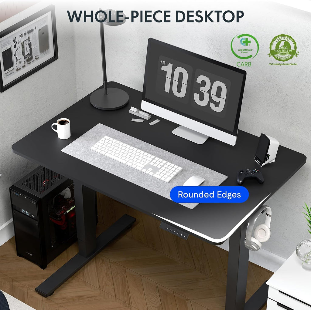 FLEXISPOT 40'x24' One-Piece Electric Standing Desk, 1' Thick Seamless Desktop for Home Office, Study & Multi-Monitor Setup, Black