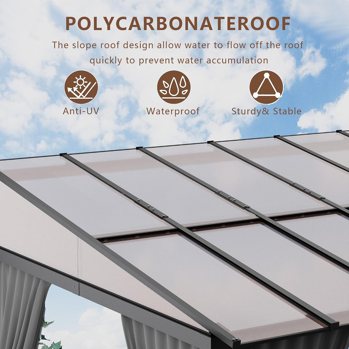 ALAULM 10'x 14' Outdoor Hardtop Pergola,Wall Mounted Lean to Gazebo with Curtains and Netting,Galvanized Metal Frame,Sunshade for Patio, Backyard, Deck and Lawns-Gray