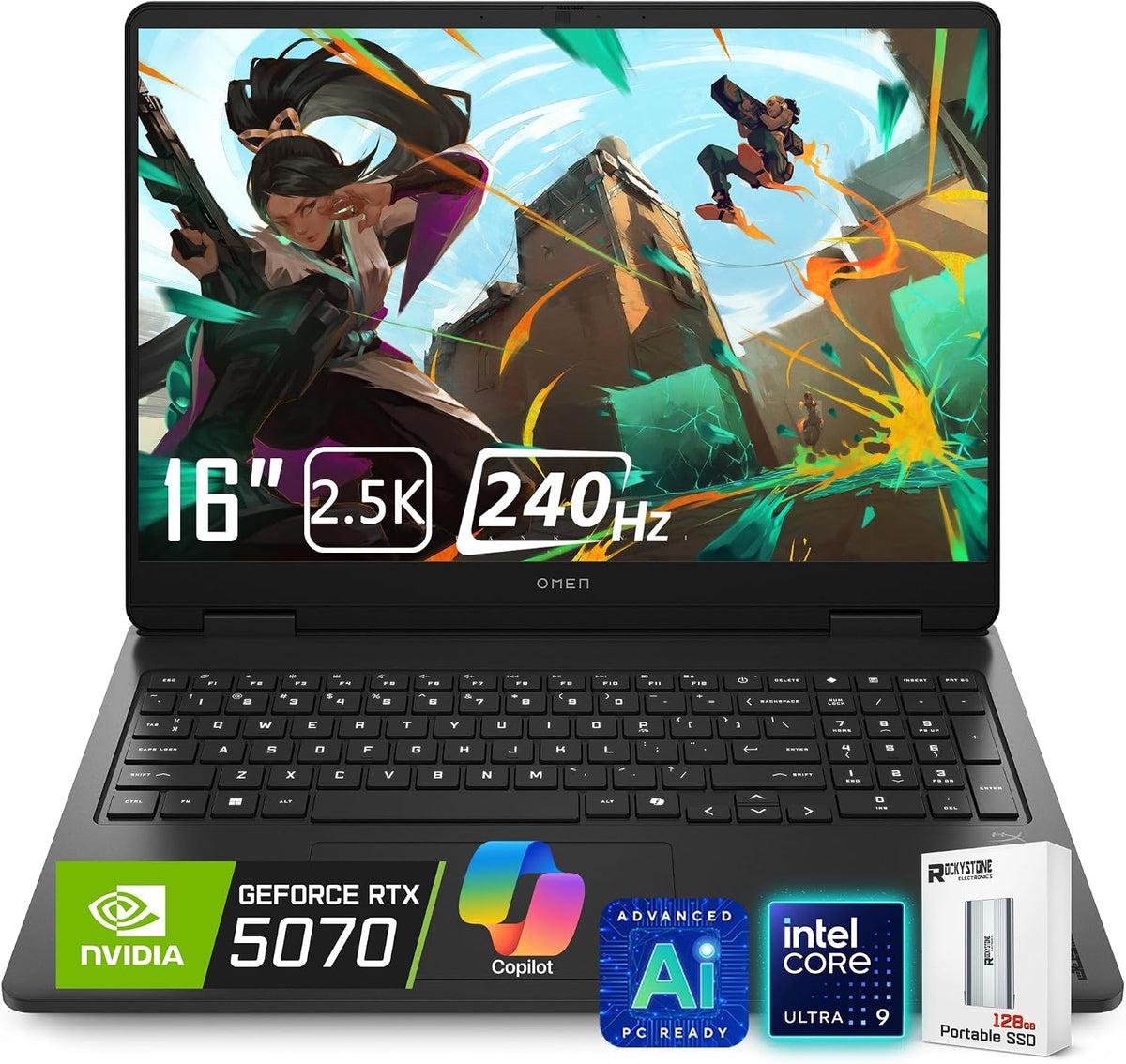 HP OMEN 16 Gaming Laptop, 16 240Hz 2.5K Display, Intel Core Ultra 9 285H(>i9-14900, 5.4GHz), GeForce RTX 5070, Copilot, AI & VR Ready, Backlit Keyboard, Windows 11 Home, Black(32GB DDR5 RAM | 1TB SSD)