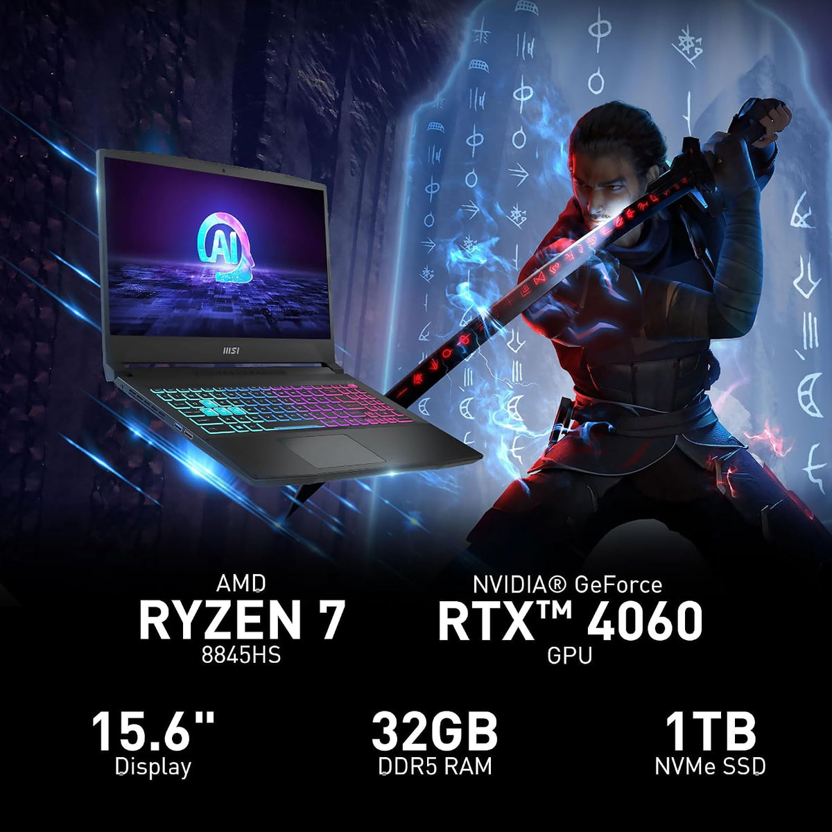msi Katana A15 AI 15.6' 144Hz FHD Gaming Laptop – Ryzen 7-8845HS, GeForce RTX 4060, 32GB DDR5, 1TB SSD, Cooler Boost 5, Windows 1, B8VF-448US