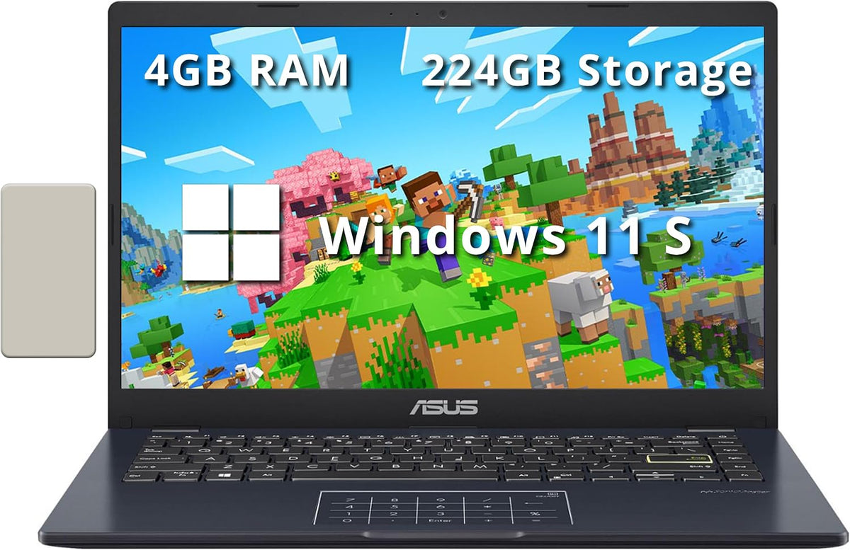 ASUS 14' FHD Laptop, Intel Celeron N4500 Processor, 4GB RAM, 224GB Storage(64GB eMMC+160GB Docking Station Set), Intel Iris Xe Graphics, 720P Camera, Bluetooth, Win 11 S, Quiet Blue