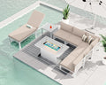 RADIATA 8 Piece Modern Aluminum Outdoor Patio Furniture Set with Lounger & Fire Pit Table, Extra Large All-Weather Modular Sectional Couch, 29' Wide Deep Seating Conversation Sofa for Poolside, Beige
