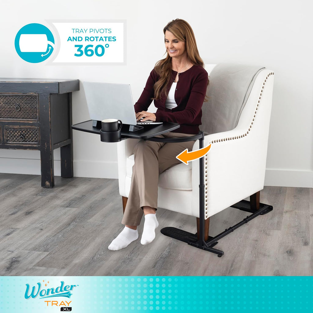 Stander Wonder Tray, Adjustable Swivel Table, Extra-Large Computer Stand, Couch Desk & Gaming Bench, TV-Trays for Eating on Couches, Chairs, Recliners with Laptop Wedges and Cup Holder, XL, Black