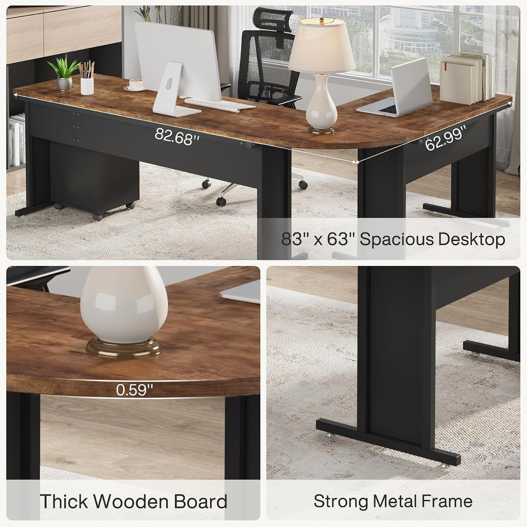 Tribesigns 83-Inch Large L Shaped Desk, Reversible Executive Office Desk, Modern Corner Computer Table Business Workstation for Home Office (Brown)