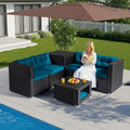 VINGLI 4 Pieces Outdoor Sectional Wicker Patio Furniture with Storage, Patio Sectional Sofa Outdoor Couch Conversation Set, Glass Top Coffee Table for Backyard, Pool, Garden(Black)