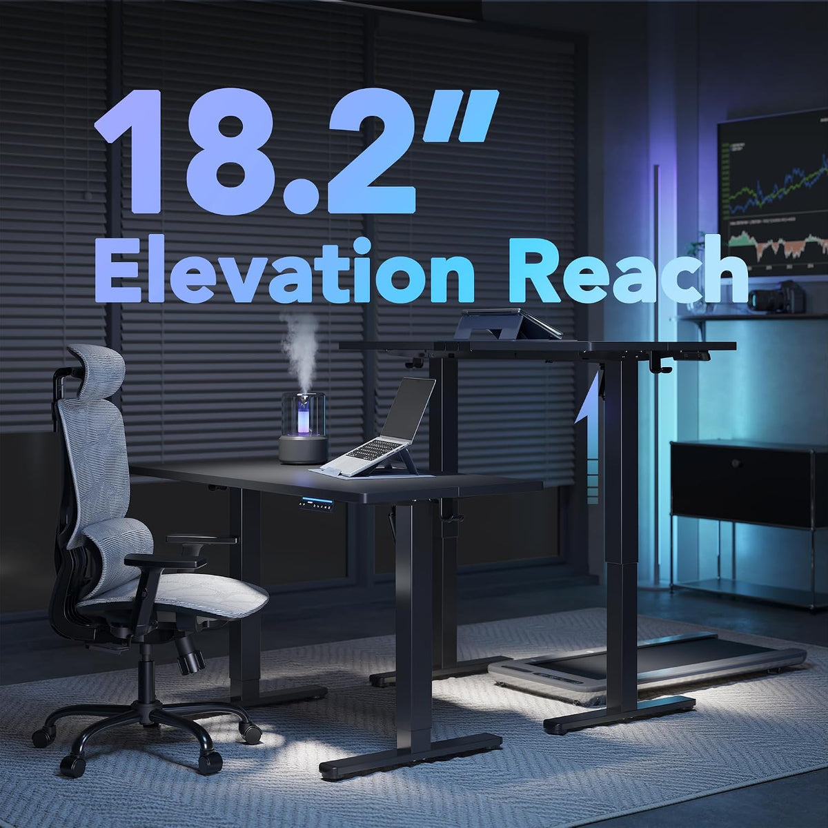 HUANUO 32' AI Smart Standing Desk with App-Synced Sedentary Reminders, Electric Height Adjustable Desk with Body-Data Ergonomic Presets, Voice Control Alexa/Google/Siri, 3 Memory Settings Table, Black