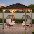 Sunjoy Hardtop Gazebo 9 x 9 ft. Cedar Framed Wood Gazebo with Brown Steel & Polycarbonate Pyramid Hip Roof and Ceiling Hook for Garden, Backyard Shade, Brown Roof + Natural Wood Frame