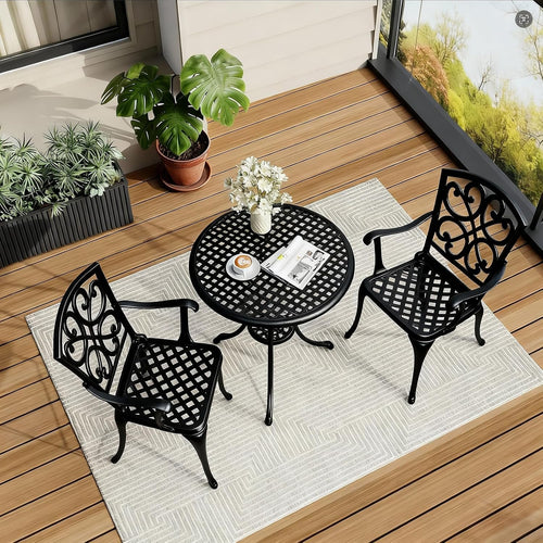 3 Piece Patio Bistro Set with Cushions, Outdoor Bistro Table and Chairs Set of 2 with Umbrella Holes, All Weather Bistro Table Set for Garden Porch Pools (Black 4)