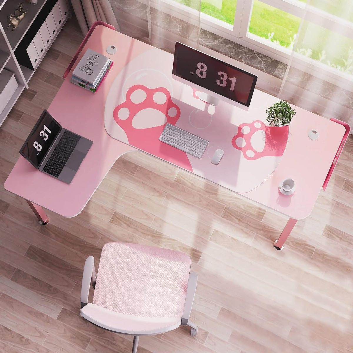 EUREKA ERGONOMIC Gaming Desk,60 Inch Pink L-Shaped Computer Desk, Corner Desk Gamer Desk Game Table with Free Mouse Pad for Girls Home Office Wood & Metal Space-Saving,Easy to Assemble,Pink