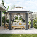 13' x 13' Pop-Up Gazebo, Hexagonal Canopy Shelter with 6 Zippered Mesh Netting, Event Tent with Strong Steel Frame for Backyard, Garden, Lawn, Dark Grey and Light Grey