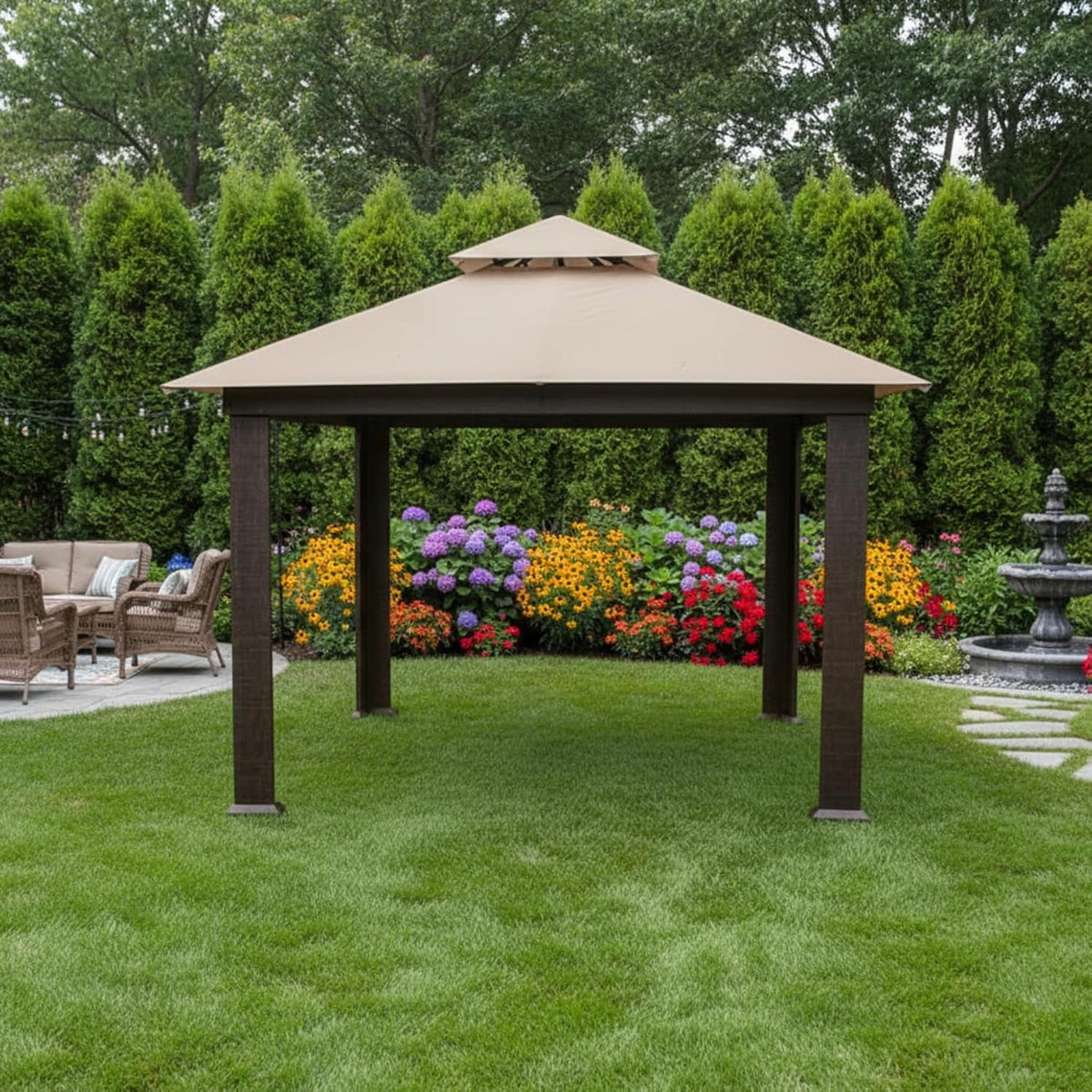 Garden Winds Heavy Duty Reinforced RipLock 500 Replacement Canopy Top Cover Compatible with Elite Shade USA 12' x 12' Gazebo Model X002045IRZ - Beige