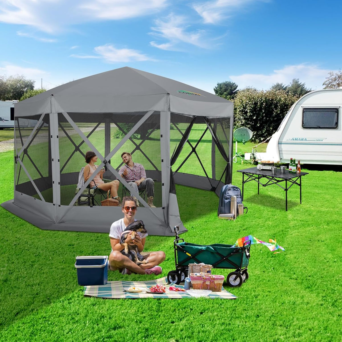 COBIZI 15x15ft Extra Large Pop-Up Gazebo Canopy Tent with Mosquito Netting, Spacious Easy Set-Up Screened Shelter, Durable Outdoor Pavilion with Ground Stakes, Perfect for Patio, Backyard, and Lawn