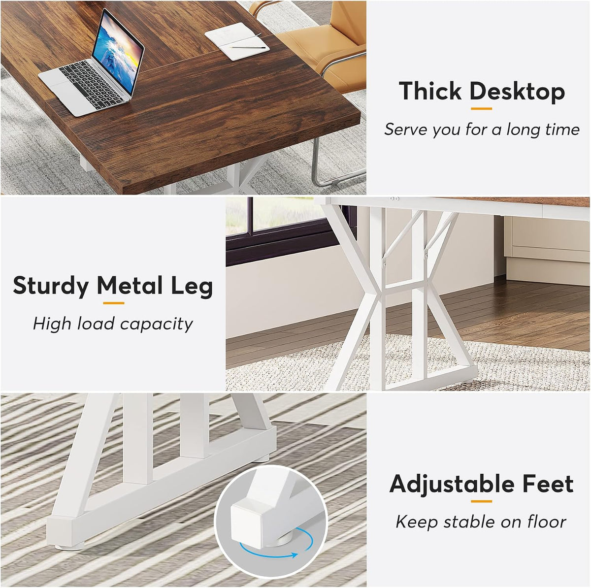 Tribesigns 70.8-Inch Executive Desk, Large Computer Office Desk Workstation, Modern Simple Style Laptop Desk Study Writing Table Business Furniture for Home Office (Brown/White, 70.8 Inch)