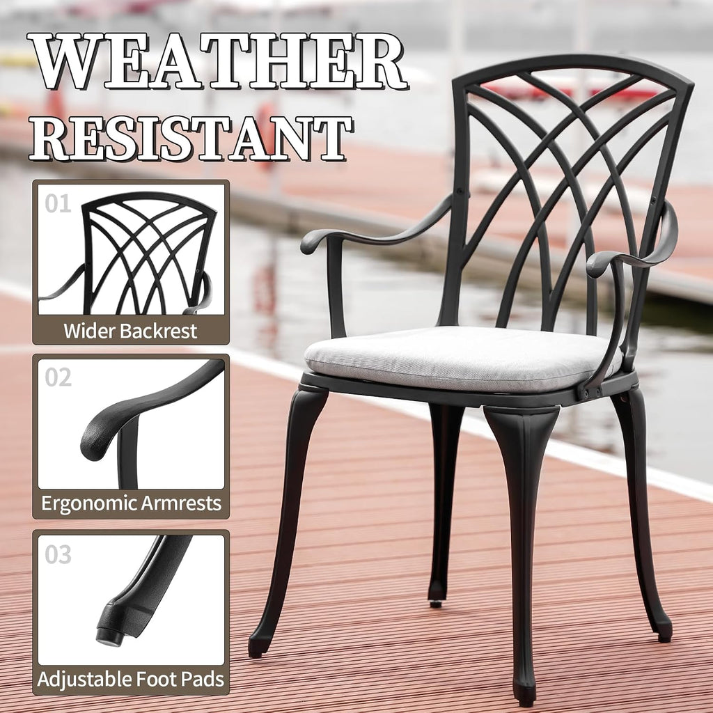 Patio Bistro Sets Cast Aluminum Bistro Table and Chairs Set of 2 with Umbrella Hole,Outdoor Bistro Set with Cushion for Yard (BLACK1)