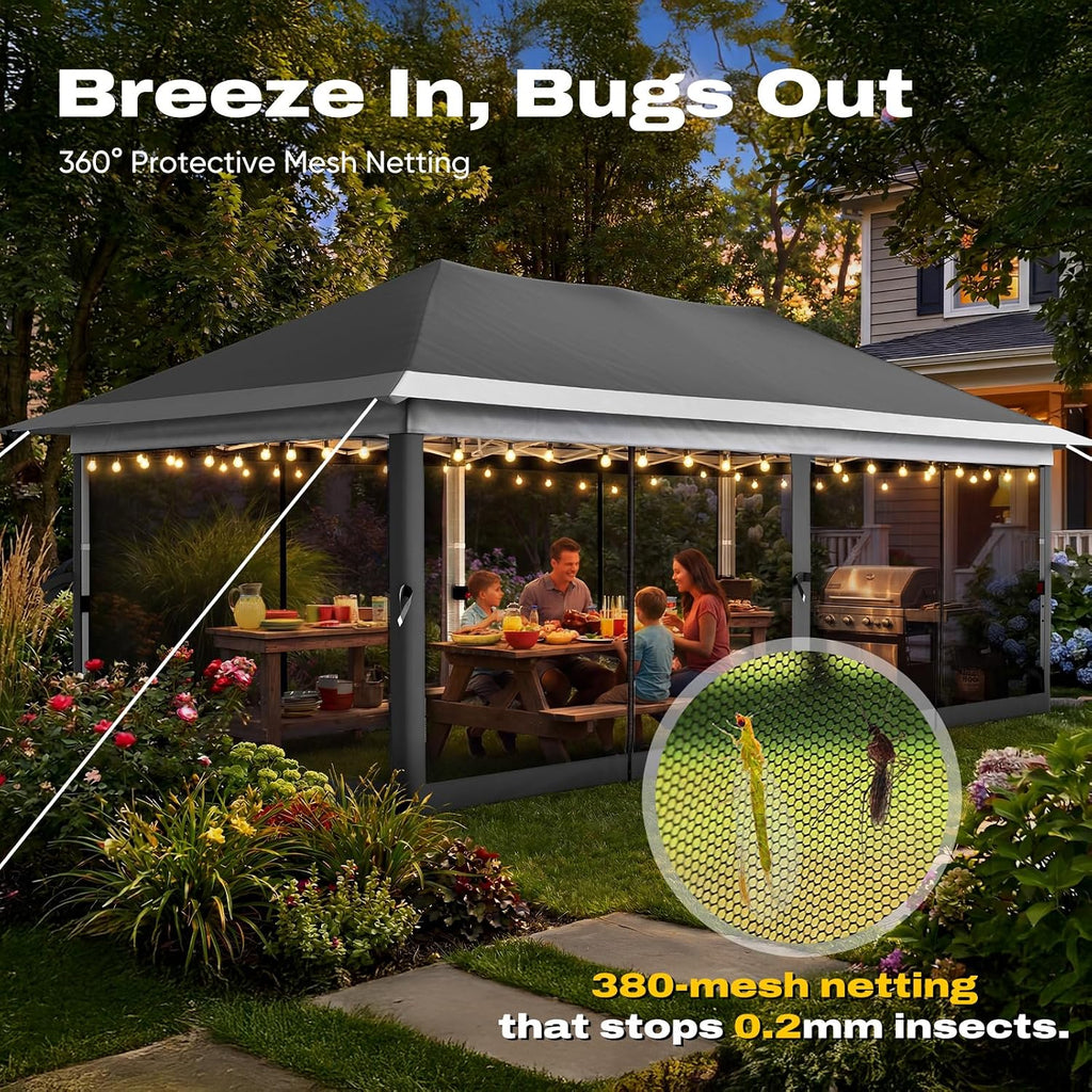 Quictent 10'x20' Pop up Gazebo Canopy Tent, One Person Set up Portable Instant Folding Shelter, Outdoor Canopy Tent with Extra Shade for Backyard, Patio, Party