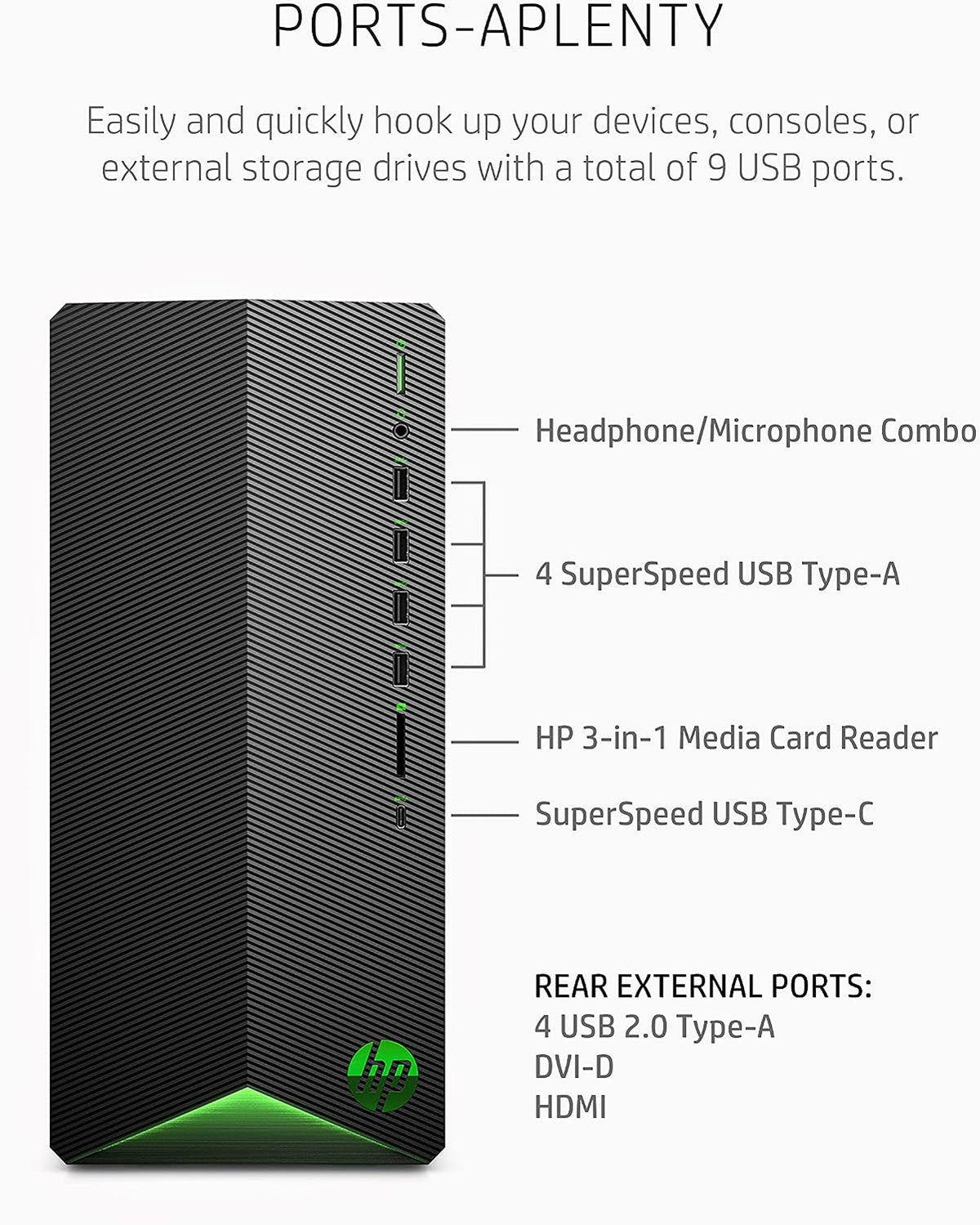 HP Pavilion Gaming PC, NVIDIA GeForce GTX 1650, 11th Gen Intel Core i5-11400F Processor, 8 GB RAM, 512 GB SSD, Windows 11, Wi-Fi 5 & Bluetooth 4.2, 9 USB Ports, Pre-Built PC (TG01-2040, 2021)
