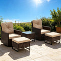 AVAWING 5 PCS Patio Swivel Rocking Chairs Set with Ottoman, Outdoor Wicker Furniture with Rattan Side Table, 360° Swivel Chairs for Garden, Porch, Backyard, Beige/Brown Wicker