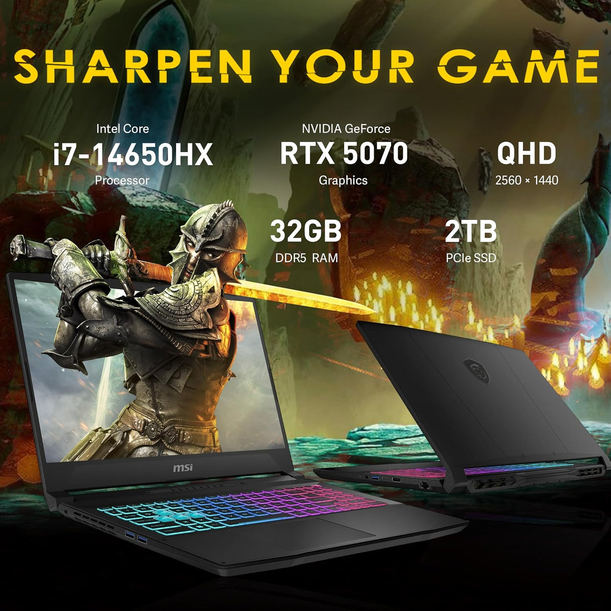 msi Katana 15.6' QHD 165Hz Gaming Laptop, Intel i7-14650HX, GeForce RTX 5070 8GB GDDR7, 32GB DDR5, 2TB SSD, 4-Zone RGB Backlit Keyboard, Wi-Fi 6E, Win 11 Pro, Black, 512GB Docking Station Set