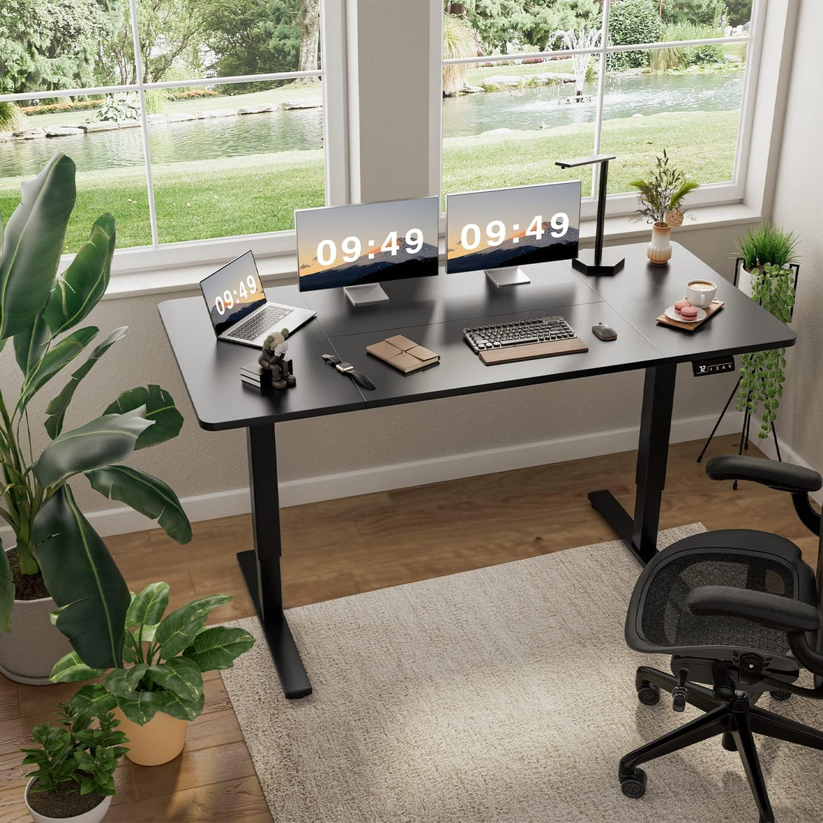 Furmax Electric Height Adjustable Standing Desk Large 63 x 24 Inches Sit Stand up Desk Home Office Computer Desk Memory Preset with T-Shaped Metal Bracket, Black