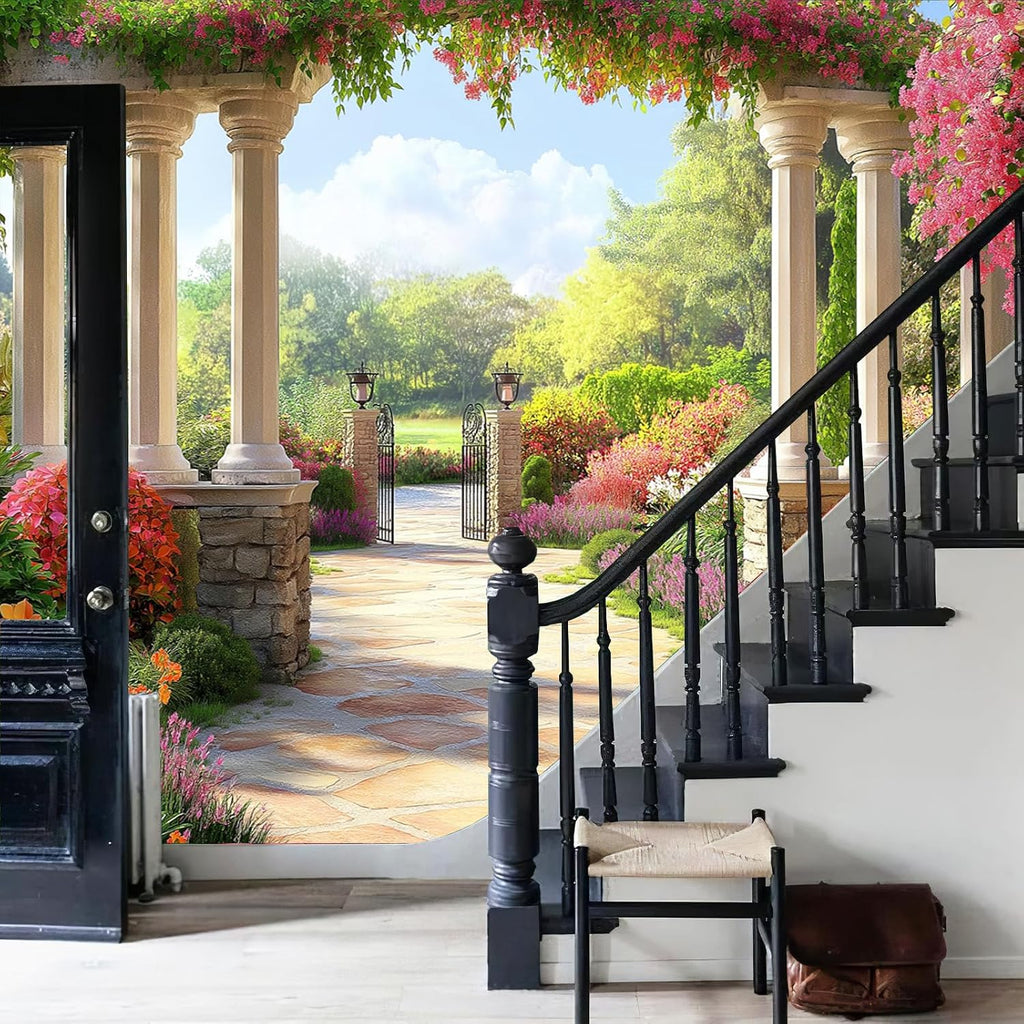 Garden Pavilion 3D Large Photo Wallpaper - Garden View Wall Murals Picture Art Decor, Mural Wallpaper for Living Room Bedroom TV Background Office Decor 144' Wx 100' H