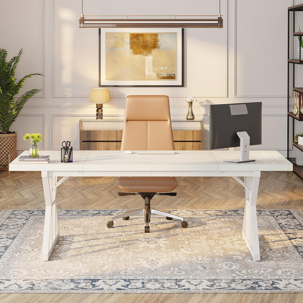 Tribesigns 70.8-Inch Executive Desk, Large Computer Office Desk Workstation, Modern Simple Style Laptop Desk Study Writing Table Business Furniture for Home Office (White, 70.8 Inch)