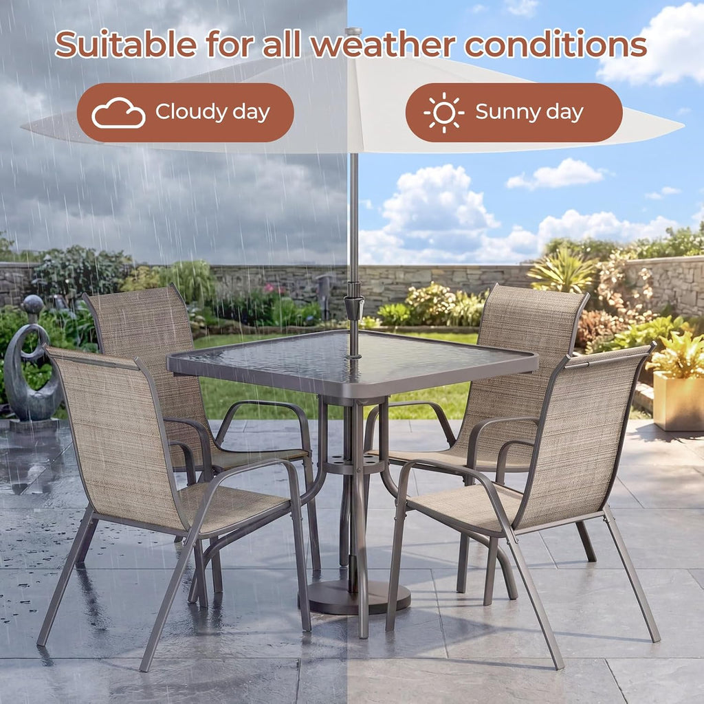 TLSUNNY Patio Dining Set 5 Pieces, All Weather Outdoor Furniture W/30'X 30' Table and 4 Stackable Textilene Chairs, Metal Table and Chairs for Lawn, Garden, Poolside, Backyard (Umbrella not Included)