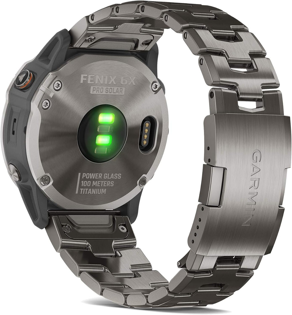 Garmin Fenix 6X Pro Solar, Premium Multisport GPS Watch with Solar Charging Capabilities, Features Mapping, Music, Grade-Adjusted Pace Guidance and Pulse Ox Sensors, Titanium