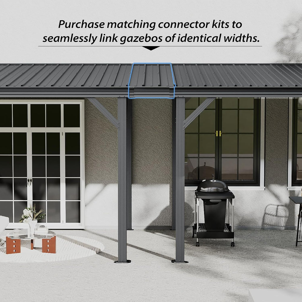 Gazebo Connector Kit - for 8ft Width Wall Mounted Gazebos, Durable Steel Expansion Linker, Rustproof & Easy Assembly for 8'x8' and 8'x10' Lean to Gazebos