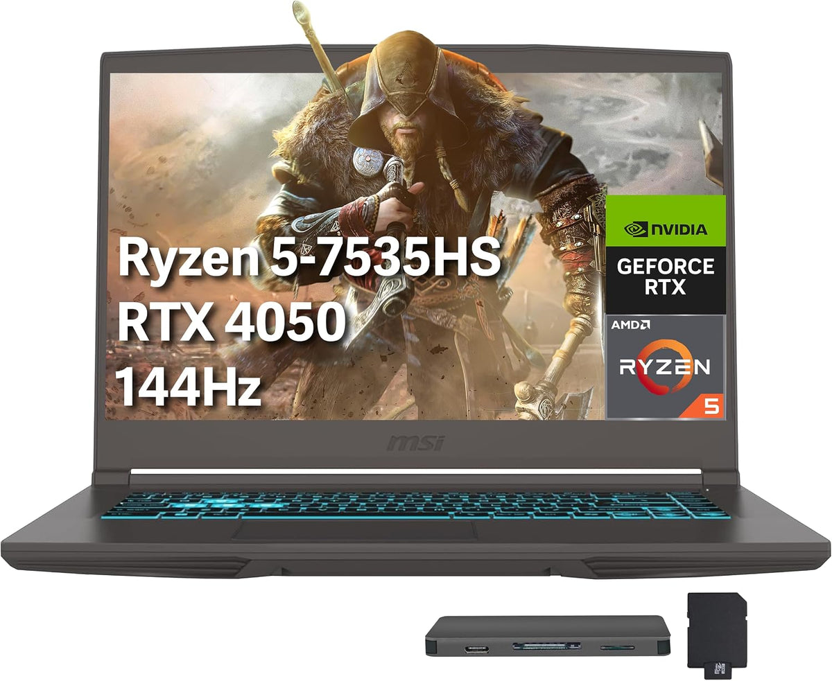 msi Thin A15 15.6' FHD 144Hz Gaming Laptop, AMD Ryzen 5 7535HS, 64GB DDR5, 3TB Storage(2TB SSD+1TB Docking Station Set), NVIDIA GeForce RTX 4050 6GB GDDR6, Backlit Keyboard, Wi-Fi 6E, Win 11, Black