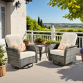 CAODOC 3-Piece Swivel Rocking Rattan Chair Outdoor, Patio Bistro Furniture Conversation Set, Wicker Chair with Coffee Table Beige