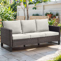 Rilyson Luxury Wicker Outdoor Couch Patio Sofa - 3 Seater Rattan Outdoor Patio Couch Water Resistant,Comfortable Cushions and Sturdy Metal Frame for Outside Porch Deck Backyard Garden(Brown/Blue)